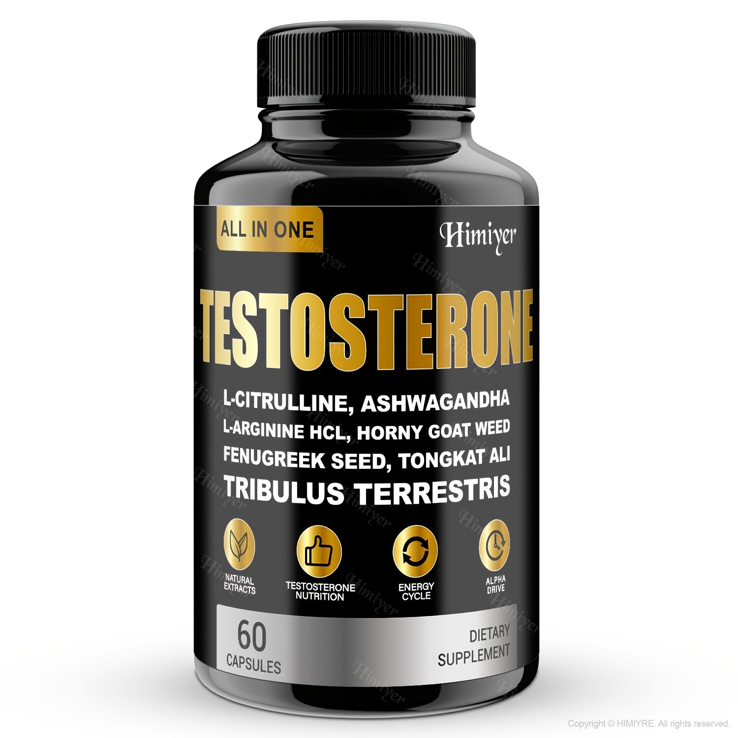Male & TESTOSTERON Supplement, With L-Arginine, Tongkat Ali, Tribulus & Fenugreek - 60 Capsules, 30-Day Supply, Plant-Based Formula, Natural Ingredients, Men'S Health Supplement