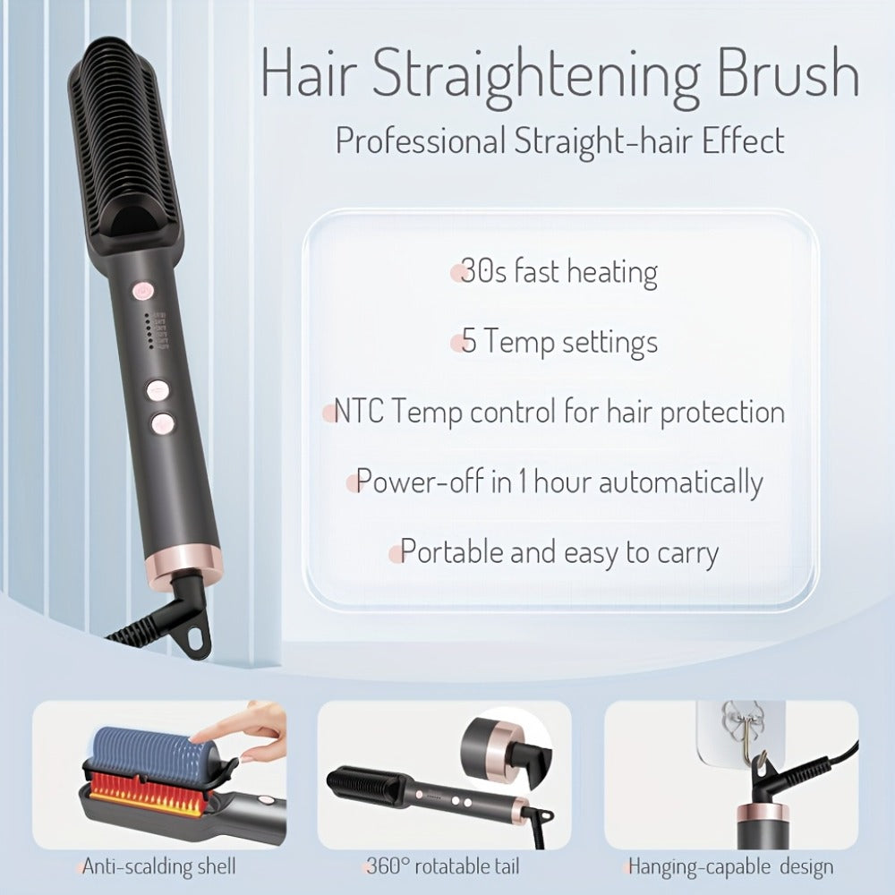 Straightening Comb And Curling Iron Set, Hair Curler, Hair Straightening Brush Flat Iron for Women, Anti-Scald, Quick, Precise Temperature Control, Auto Shuts Off, Suitable for Home, Office And Travel, Gifts for Birthday, Wow Hair Products