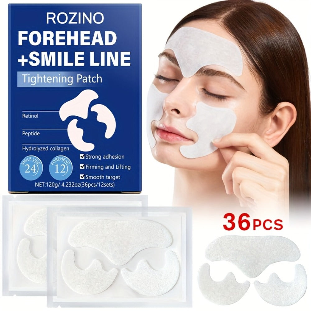 ROZINO 36pcs Retinol & Peptide Face Patches - Target Forehead & Smile Lines with Hydrolyzed Collagen for A Smooth, Lifted Look. Strong Adhesion Design & Perfect 12-Day Holiday Glow Kit!