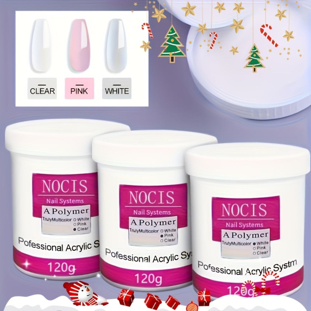 Nail Extension Powder 120g Clear Pink White No Lamp Needed Long-Lasting Acrylic Powder for Carving 3D Nail Art Professional Salon Home Use
