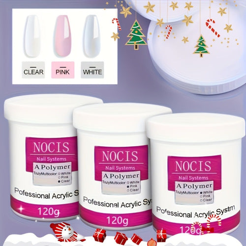 Nail Extension Powder 120g Clear Pink White No Lamp Needed Long-Lasting Acrylic Powder for Carving 3D Nail Art Professional Salon Home Use