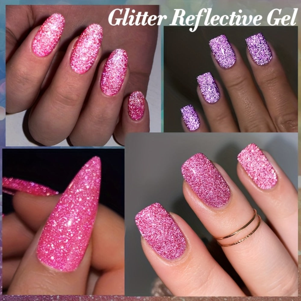 UR SUGAR 0.51oz Shiny Reflective Gel Nail Polish Fluorescent Dark Flashy Shinning Glitter Semi Permanent Nail Art Neon Soak Off LED Lamp Gel Varnish Manicure