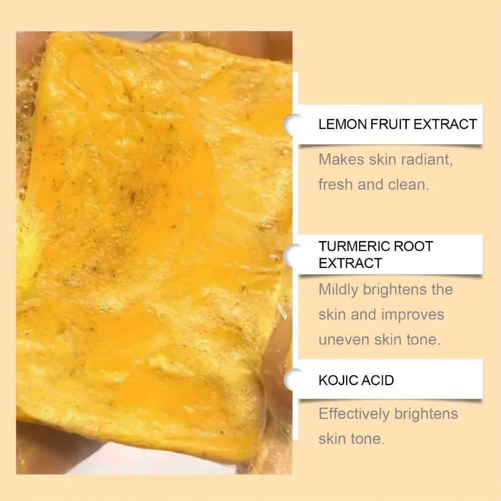 12 Bars of Lemon Turmeric Soap Bar, Complimentary Bubble Net, Facial & Body Kojic Soap, Honey Sheen Soap, Natural Turmeric Handmade Soap Suitable for All Skin Types 3.53Oz/
