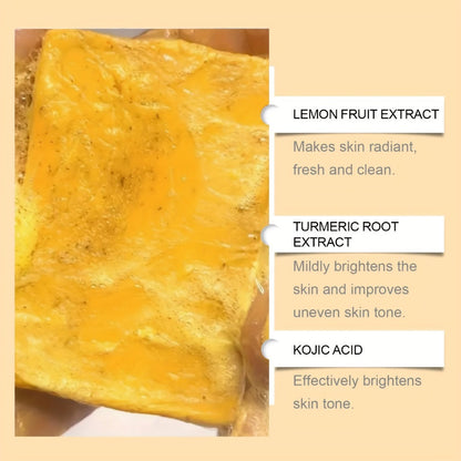 Turmeric Soap Bar Kojic Acid Lemon Honey Natural Handmade 100g - 12 Bars with Bubble Net Brightening Facial Body Soap for Dark Spots Glowing Skin All Skin Types