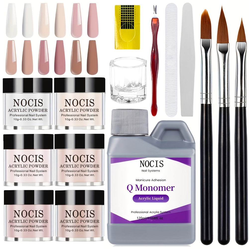 Set of Acrylic Powders in Six Colors, Including Pink And Nude, Designed for Professional 3D Nail Art. Ideal for French Extensions And Suitable for All Seasons, This Kit Does Not Require a Lamp