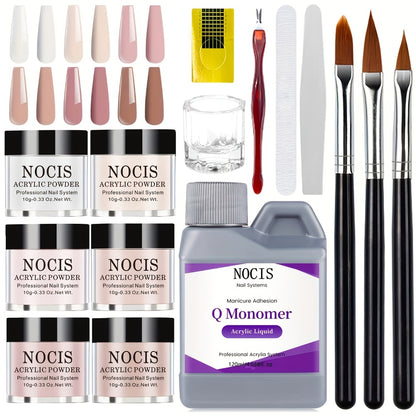 Acrylic Nail Powder Set 6 Colors Pink Nude Crystal for Professional 3D Nail Art French Extensions No Lamp Needed All Season Salon Home Kit