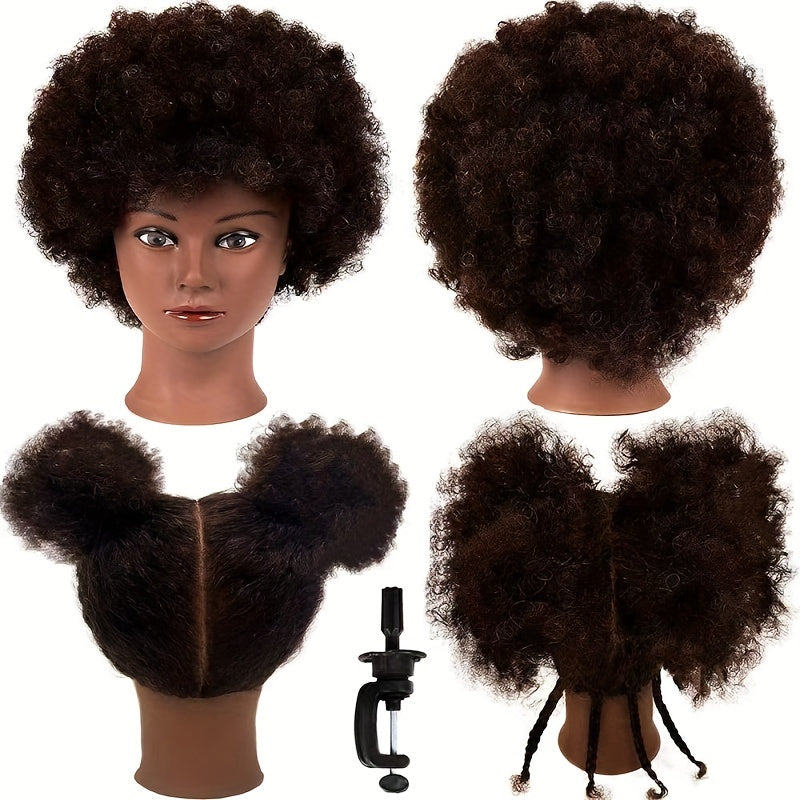 Premium Mannequin Head with Short Afro Curly Hair Human Hair for Hairdresser Practice Trainning Hair Additions with Free Clamp for Valentine'S Day Mother'S Day Spring Season Gift