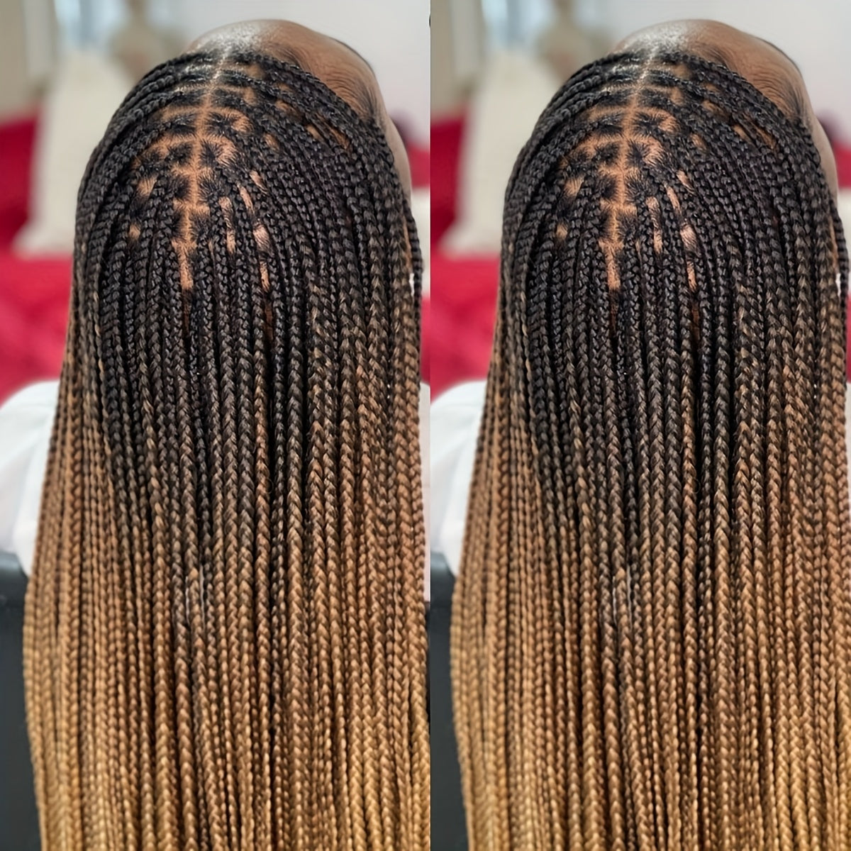 Brown Knotless Box Braid Wig - A Synthetic Lace Front Featuring Handmade Faux Locs, Offering a 360° HD Full Lace Design for Protective Styling And a Versatile Appearance Suitable for Women of Diverse Ethnic Backgrounds