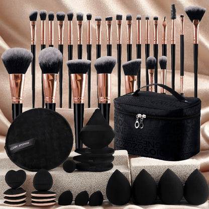 Makeup Brush Set 23/44/47PCS Super Soft Nylon Bristles with Bag - Concealer Contour Sponge Eyeshadow Blending Kit Wet Dry Use - Full-Size Brushes for Powder Highlight Contour All Skin Types