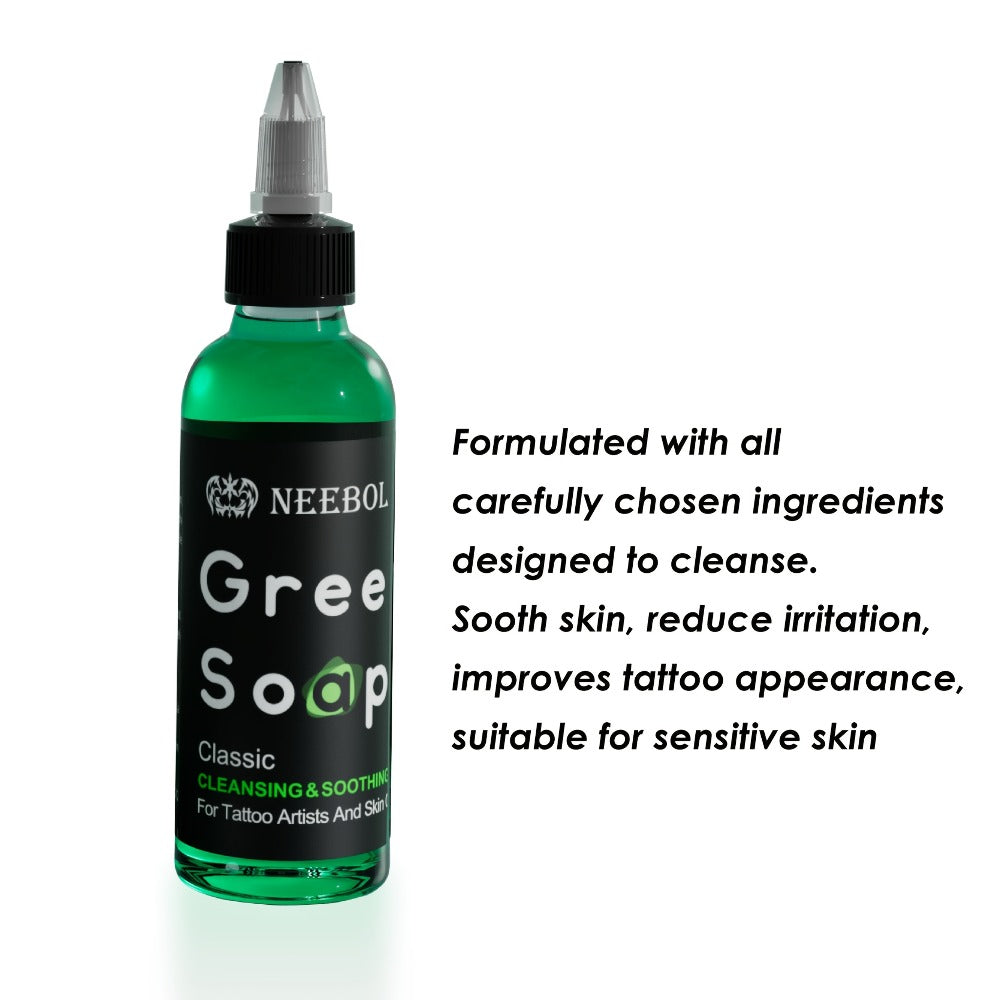 Neebol Green Soap Tattoo Cleaning Solution for Skin Prep Before And After Tattooing, Tattoo Kit, 8.5Oz Tattoo Soap with Squeeze Bottle, Moisturizing Tattoo Balm Cream for Vibrant Color, Tattoo Wipes Cleansing Cloth