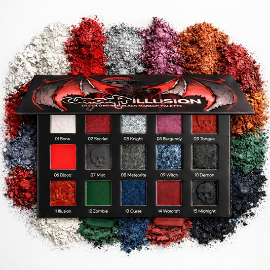 Gothic Eyeshadow Palette 15 Colors - Matte Shimmer Glitter Pigmented Dark Tones, Long-Lasting Dramatic Makeup for Cosplay, Party, Stage & Roleplay