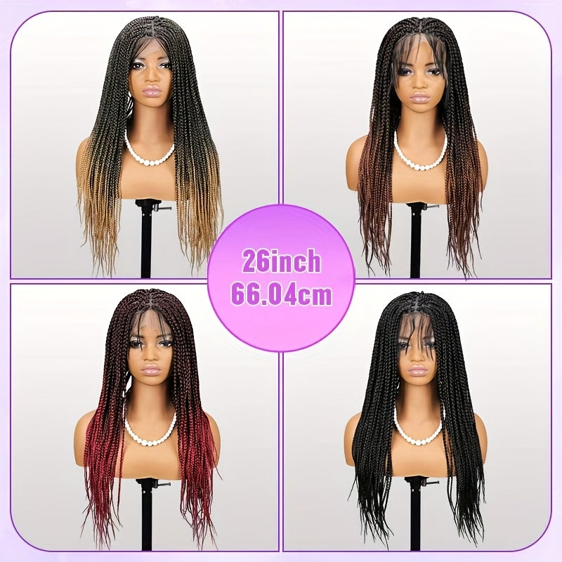 Brown Knotless Box Braid Wig - A Synthetic Lace Front Featuring Handmade Faux Locs, Offering a 360° HD Full Lace Design for Protective Styling And a Versatile Appearance Suitable for Women of Diverse Ethnic Backgrounds