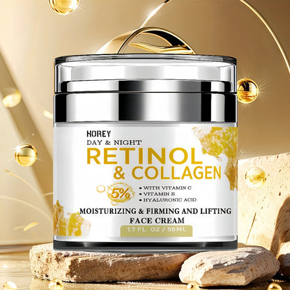 Retinol Hyaluronic Acid Face Cream Firming Anti-Aging Moisturizer Smooths Fine Lines Neck Lifting Brightening Day Night Dry Skin 50g