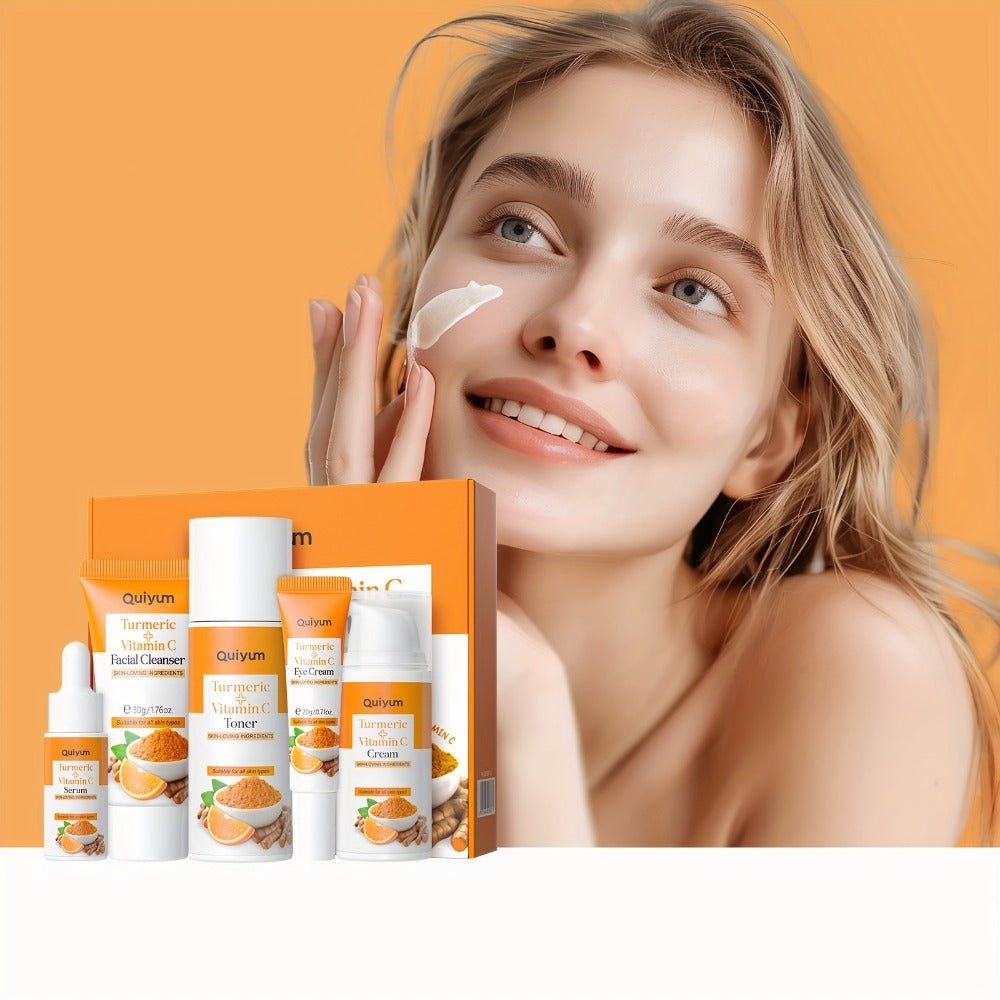 Turmeric And Vitamin C Skincare Set, 5-In-1 Skincare Gift Set with Facial Cleanser, Face Serum, Face Cream, Eye Cream, Toner, Facial Care Kit for Women, Skincare Gift Set Birthday Mother'S Day Christmas Gifts for Women