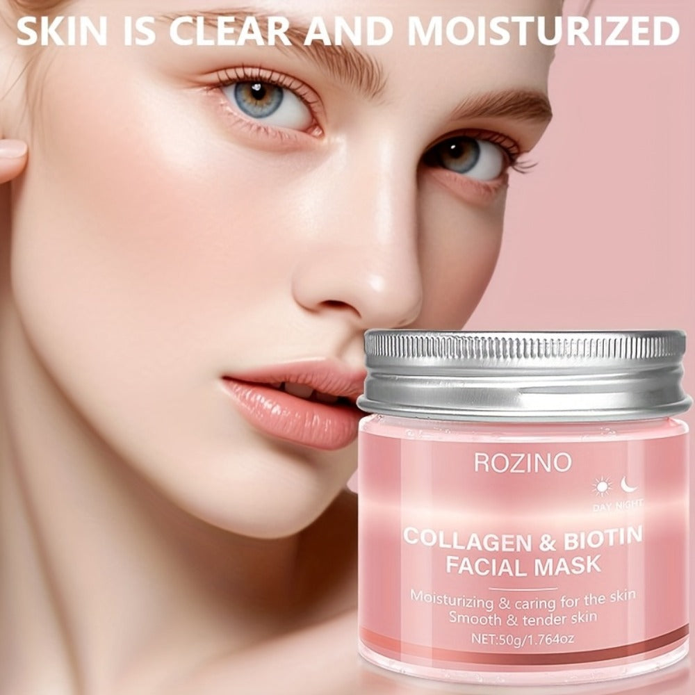 50g Biotin Collagen Day & Night Mask, Hydrates, Keeps Skin Moist And Plump, Firms Skin, Brightens Complexion, Smooths Skin, Makes Skin Look Younger. Suitable for Daily Use And Holiday Gifts, Giving Her A Beautiful Face