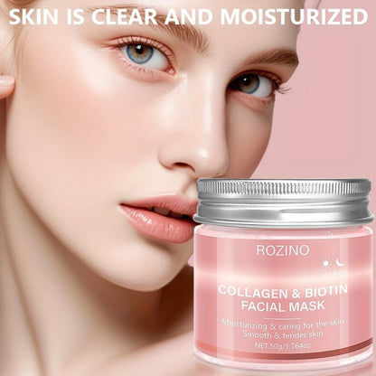 Biotin Collagen Day & Night Face Mask 50g — Hydrating Firming Brightening Skin Cream, Anti-Aging Moisturizer for Plump Smooth Younger-Looking Skin