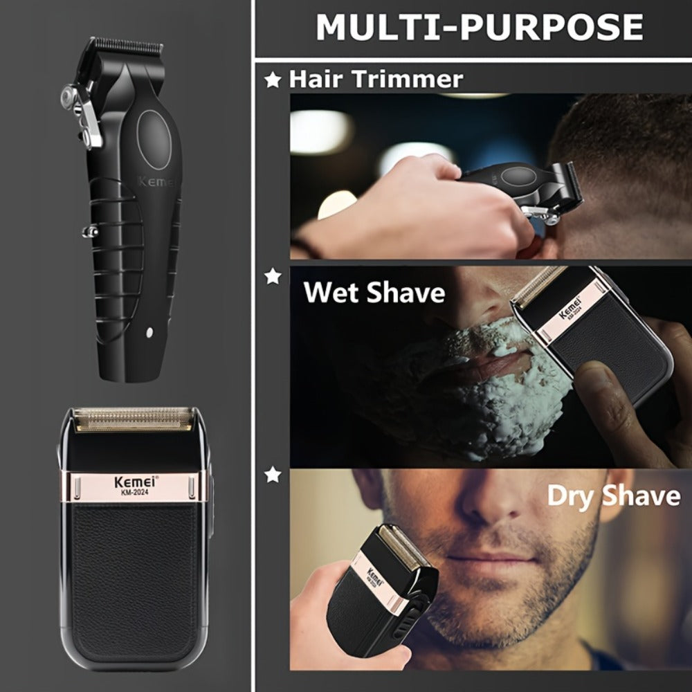 Professional Grooming Set for Men 3pcs USB Rechargeable Electric Hair Clipper Razor Beard Trimmer High-Precision Cordless Close Shave Home Salon Gift for Dad