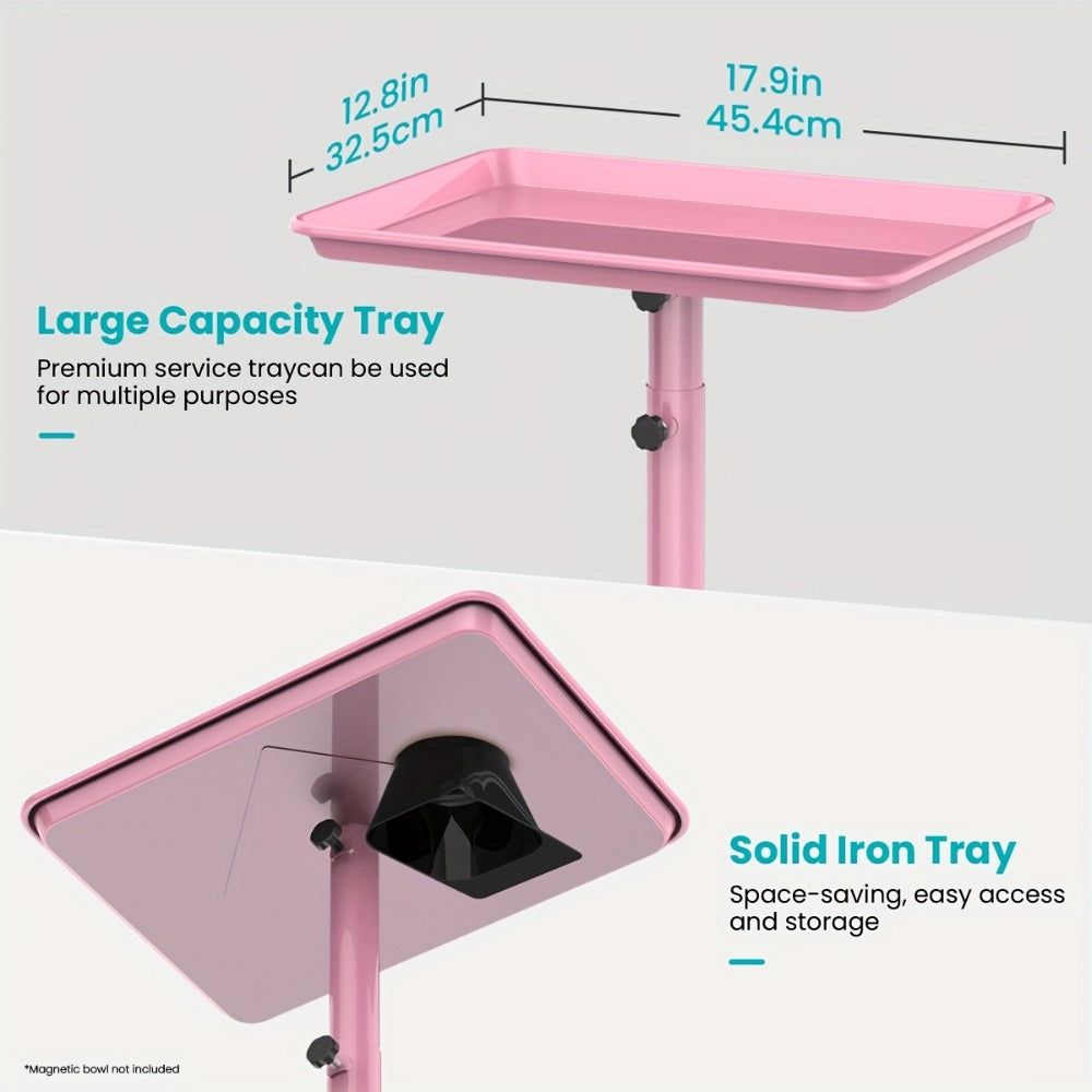 Premium Salon Tray On Wheels, Salon Rolling Tray Trolley For Salon Essentials, Adjustable Height Provides Ample Storage For Hairstylist Tray, Tattoo Tray Use