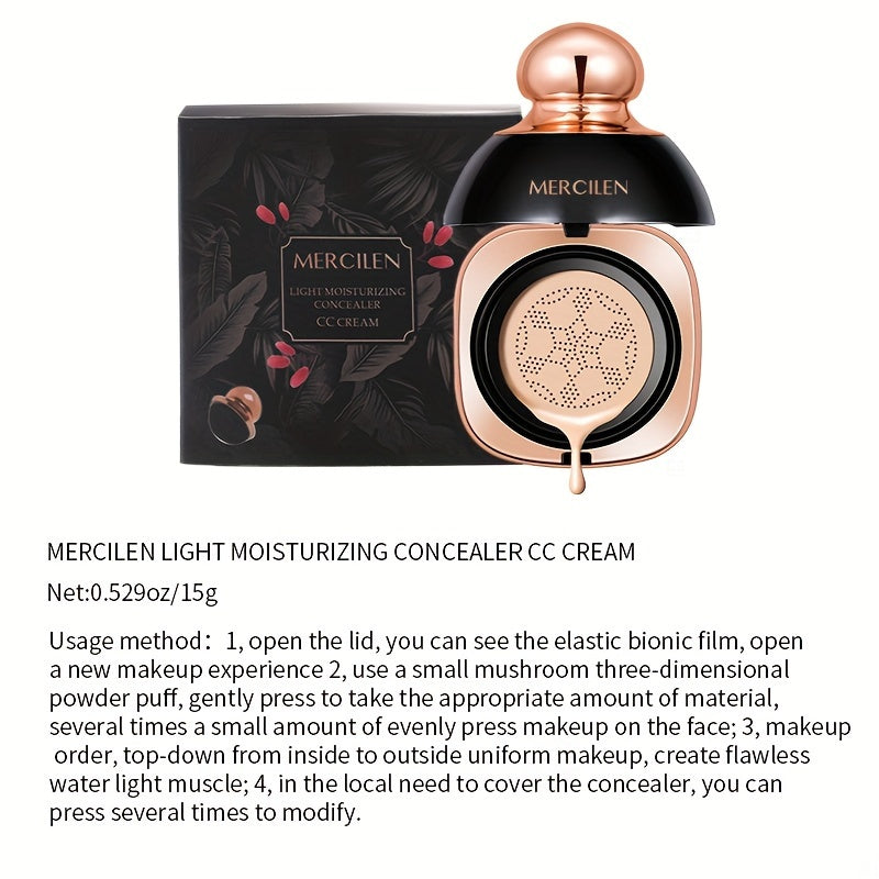 MERCILEN Light Moisturizing Concealer CC Cream with Air Cushion Applicator - Natural Finish, Medium Coverage, Hydrating Formula, Long-Lasting Wear, Buildable for Light to Dark Light Beige Tones, Sensitive Light Beige-Friendly, Everyday & Special Events Ma