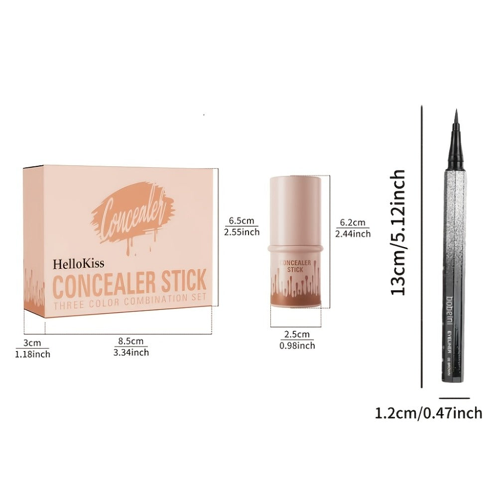 Contour Stick Set 3pcs - Blush Stick, Highlighter Stick & Bronzer Stick Cream Contour Kit, Non-Greasy Waterproof Long-Lasting Makeup for Fair to Medium Skin, Christmas Gift