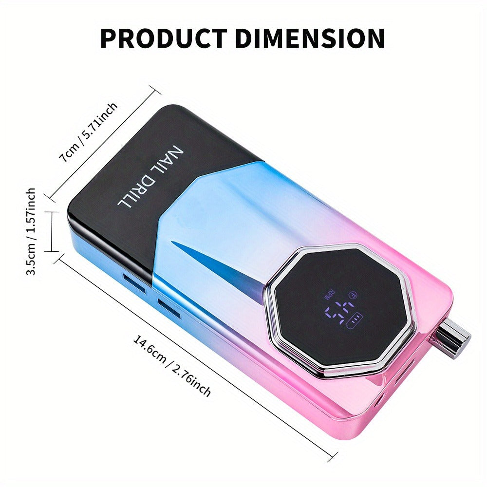 45000RPM Electric Nail File Kit | Portable Nail Drill for Acrylic Nails Gel Polishing Removing, Professional Rechargeable Electric Nail E File Kit for Manicure Salon Home, USB Powered, LCD Display, Brushed Motor, Plastic Material