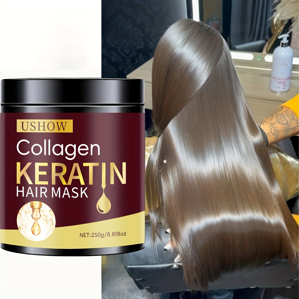 250G Ushow Collagen Keratin Hair - Intensive Nourishment & Split End Protection with Keratin & Collagen for Dry And Damaged Hair, Softens & Fortifies, Perfect for Women, Hair Care, Elegant Packaging, Premium Ingredients
