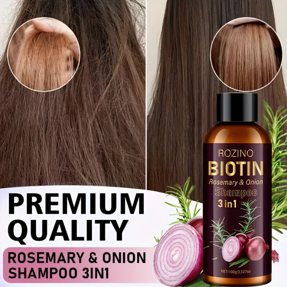 Rosemary Biotin Onion 3-in-1 Shampoo Bar for Damaged Hair - Scalp Nourishing Strengthening Hair Growth Shampoo Cleanses Scalp Debris Moisturizes Roots Revitalizes Hair 100g