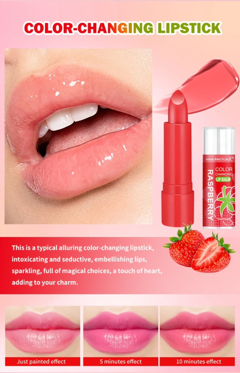 Color Changing Lipstick Set 8 Pcs by Miss Factorx – 12-Hour Long-Lasting, Moisturizing & Anti-Transfer Formula, Charming Mood-Reactive Shades, Perfect Holiday & Birthday Gift