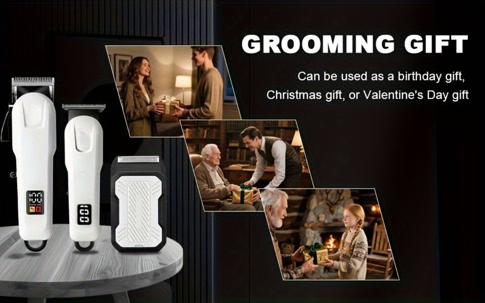 [Christmas Gift] 2pcs/3pcs USB Rechargeable Cordless Professional Hair Clipper Electric Shaver Set With LED Display Suitable For Home Travel Christmas Gift