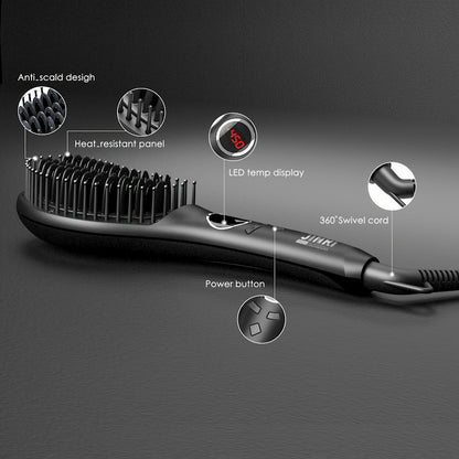 Ceramic Hair Straightener Brush 30 Sec Fast Heat Anti-Scald Straightening Comb with Soft Touch Body for Home Travel Salon Use Women Gift Black