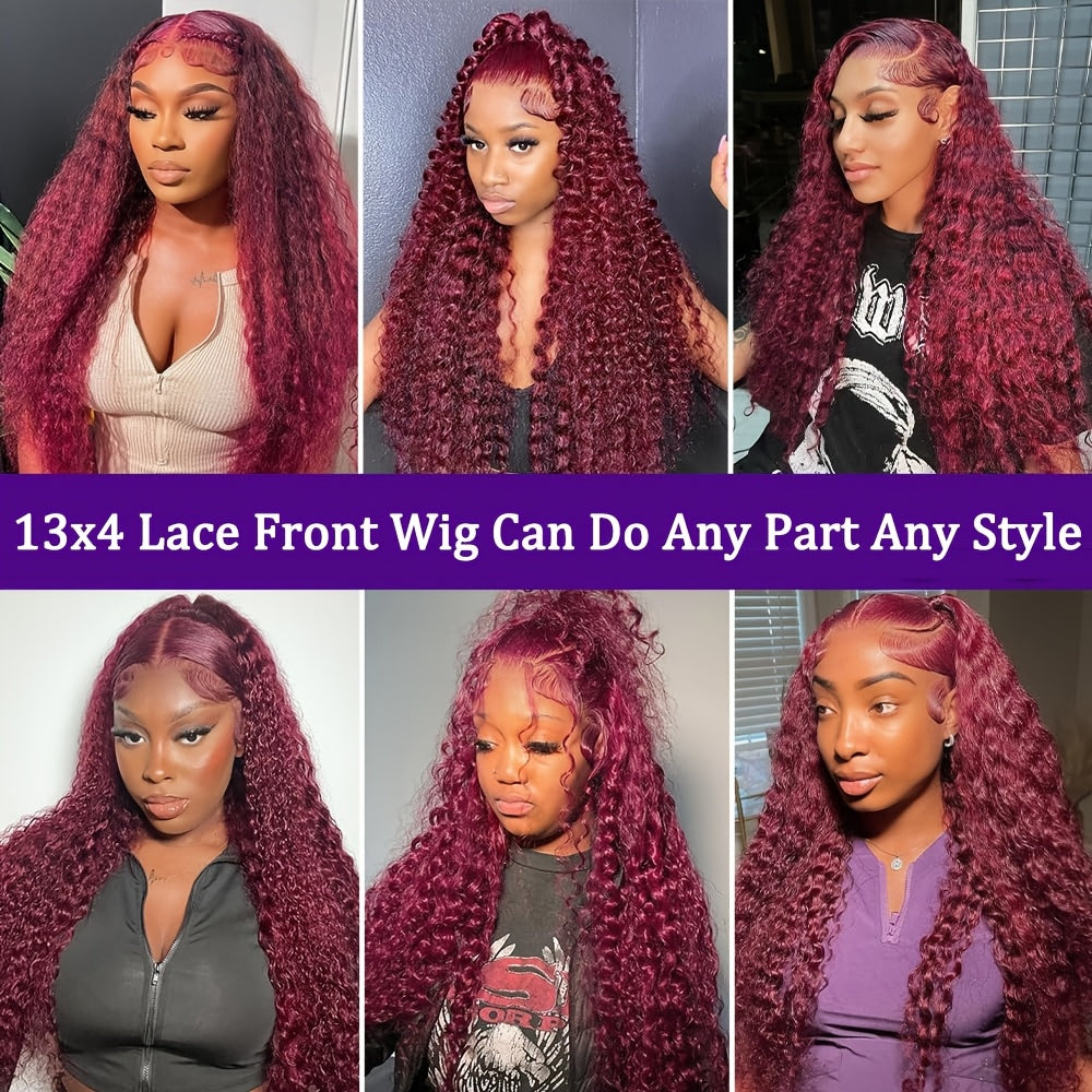 Red Curly Lace Front Wig Red 13x4 HD Lace Front Wig Premium Curly Hairpiece for Women with 13x4 Transparent Lace Frontal Wig Deep Part Loose Curly Bright Red Lace Front Wigs Deep Curly Wet and Wavy Glueless Lace Wig 180% Density Colored Wigs