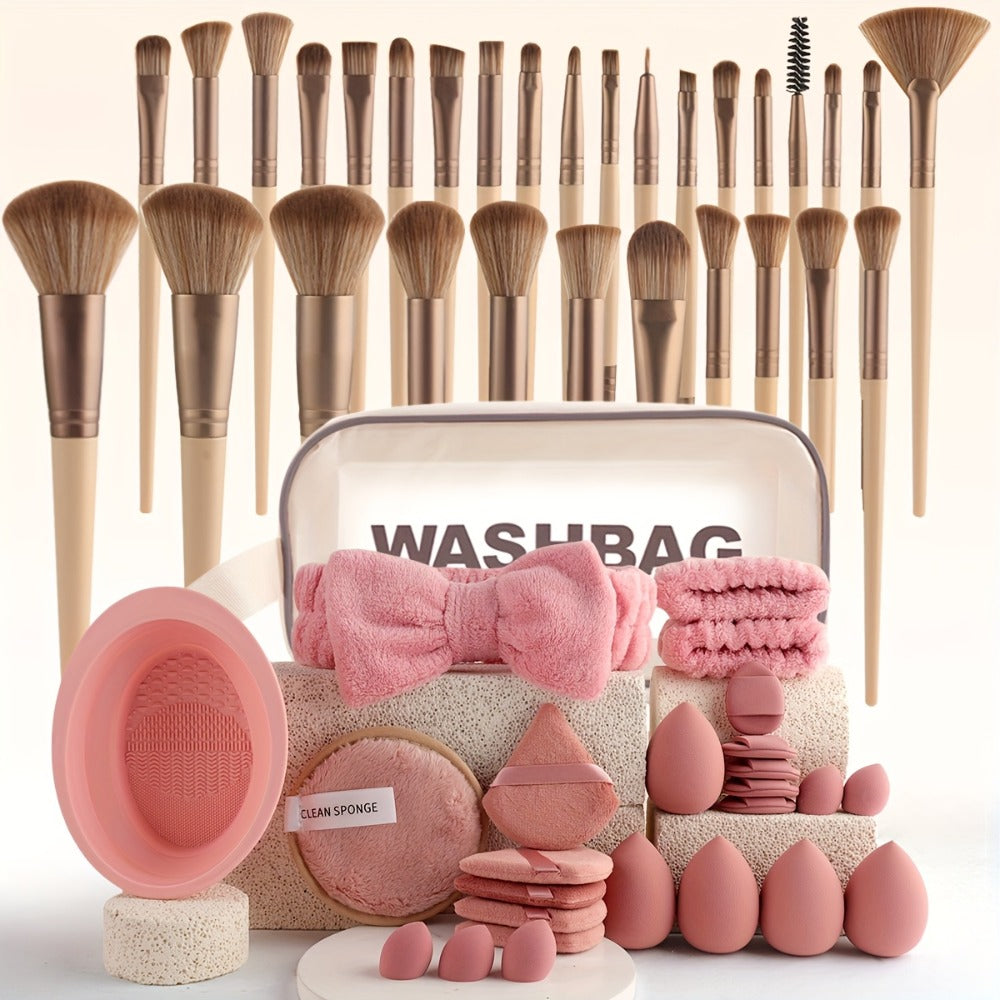 40/56pcs Complete Makeup Brush & Beauty Tool Combo - Soft Synthetic Fiber Brushes Suitable for /Normal Skin, Wood Handle, Foundation/Blush/Contouring/Eye/Powder Application - Ideal for Beginners & Pros (Affordable)