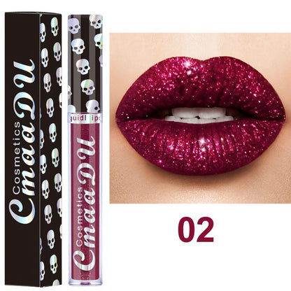 Shimmer Lip Gloss Set 3pcs Skull Design Long Lasting Liquid Lipstick Easy to Remove - Shiny Glitter Lip Color for Music Festival Rave Party Gift for Women