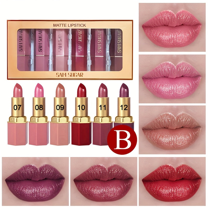 Lip Gloss Set Velvet Finish Moisturizing Lipstick 6pcs - Long-Lasting Hydrating Shiny Lip Balm Vibrant Berry Mixed Shades for All Skin Tones Everyday Makeup