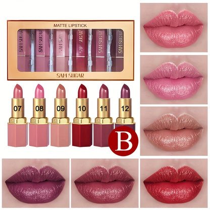Lip Gloss Set Velvet Finish Moisturizing Lipstick 6pcs - Long-Lasting Hydrating Shiny Lip Balm Vibrant Berry Mixed Shades for All Skin Tones Everyday Makeup