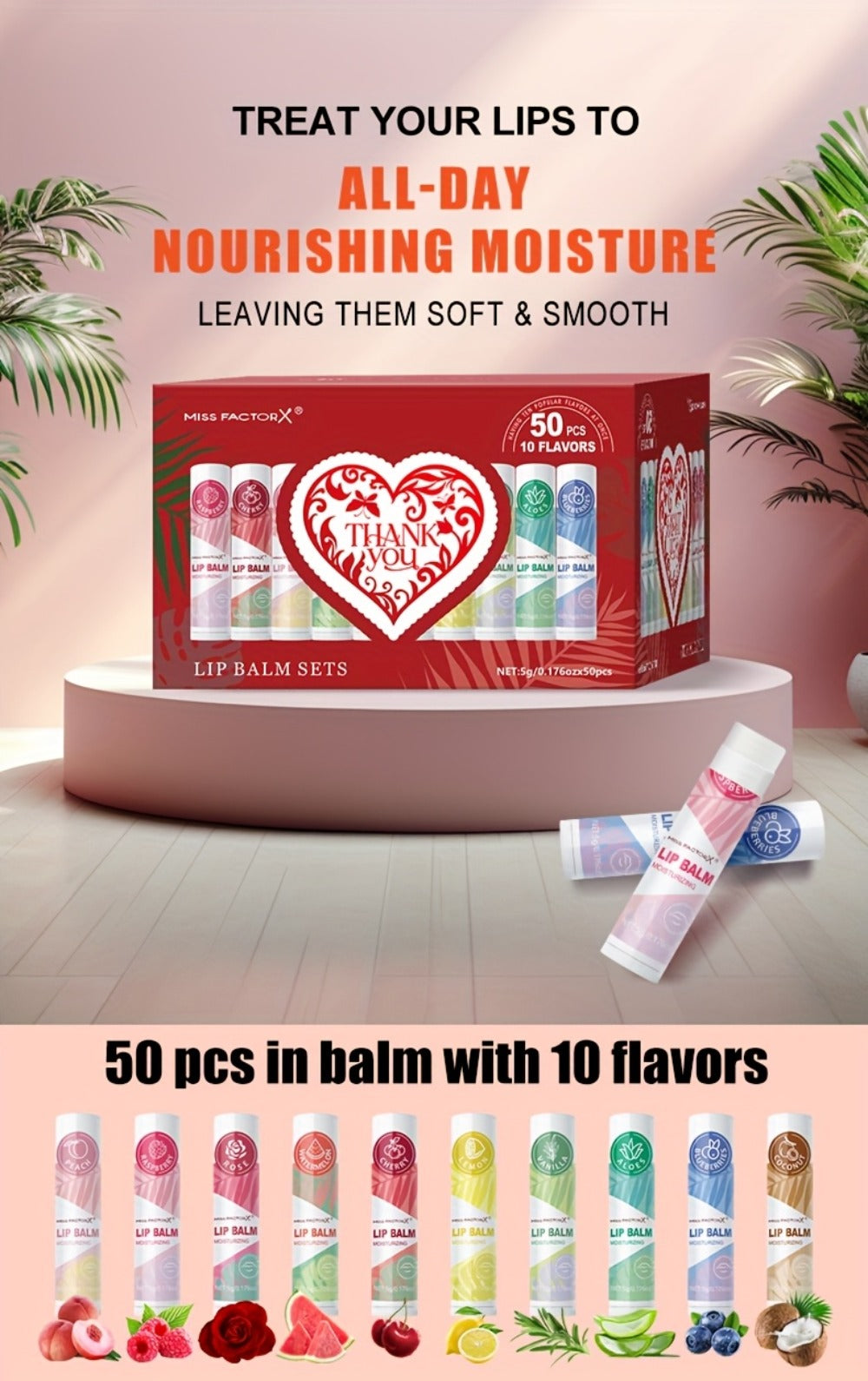 [Moisturizing Lip Balm Set] 50pcs/Box Moisturizing & Hydrating Lip Balm Set | Day and Night Use, Fruit Flavored Lip Care for Autumn-Winter Cracked Lips, Perfect Holiday Gift Choice, Unique Gift Pack