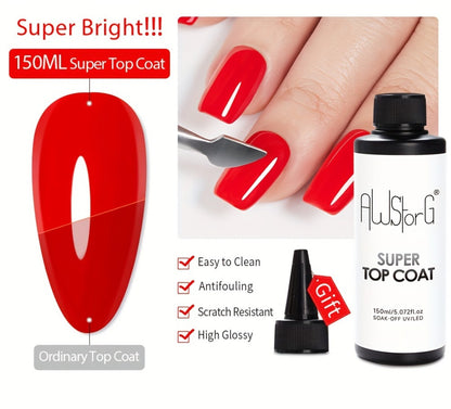 Gel Nail Top Coat Super Glossy Soak Off LED Gel Polish Base Coat Matte Finish Functional Gel Varnish for Nail Salon & Home Manicure 15ml