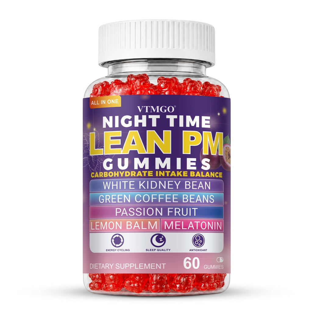 NIGHT TIME LEAN PM GUMMIES: White Kidney Beans, Green Coffee, Lemon Balm, Melatonin, Passionflower - Nature's Source Of Quiet Balance. Night Quietly Becomes The Starting Point for Health, Balance And Change.(60).(1/4/5 Bottles).Family & Holiday Gifts