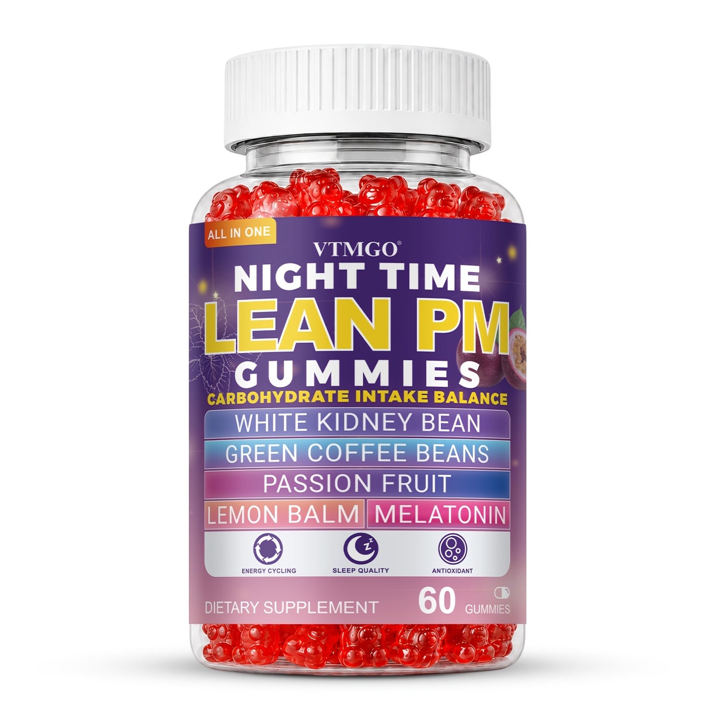 Night Time Lean PM Gummies — Melatonin, White Kidney Bean, Green Coffee, Lemon Balm & Passionflower | Sleep Support & Nighttime Wellness | Natural Quiet Balance Formula | 60 Gummies