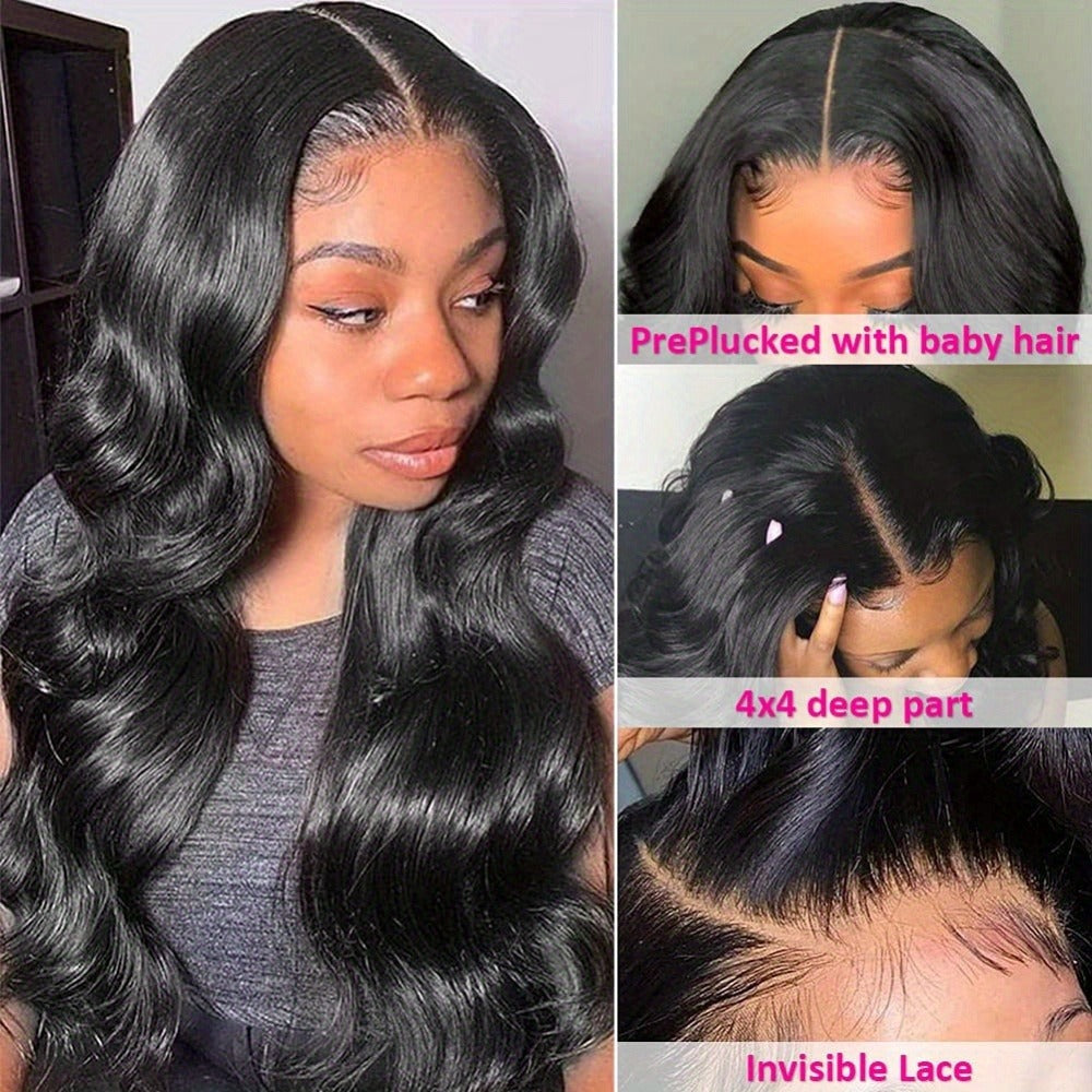 Body Wave Lace Front Wig Human Hair Glueless 4x4x1 Lace Closure Wig Pre Plucked with Baby Hair Natural Hairline Natural Color for Black Women 14-24 Inch