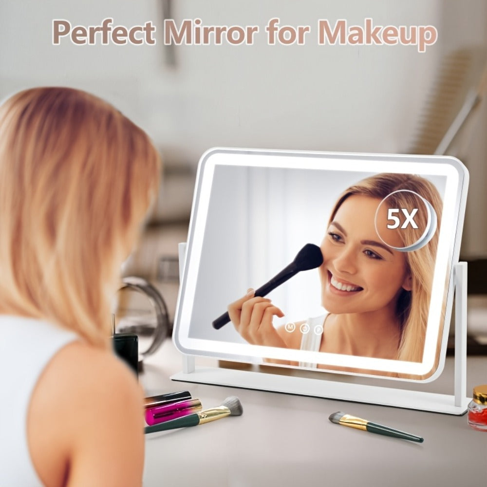 BANBERS Large Illuminated Makeup Mirror with 5X Magnifying Glass Illumination, Smart Touch Table Mirror with 3-color Adjustable Lighting, Suitable for Dressing Tables And Makeup Table Tops