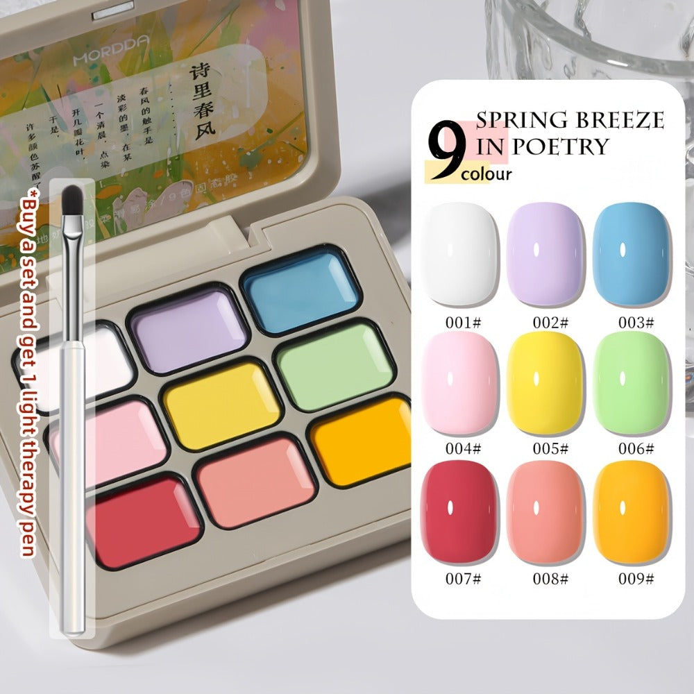 MORDDA 9pcs Gel Nail Polish Set, Chic Breeze Solid Gel Polish Kit, UV LED Soak-Off Nail Gel, High Saturation Creamy Texture, Long-Lasting Shimmer, With Alcohol-Free Formula For Salon And DIY, Ideal For Christmas And Festive Gifts