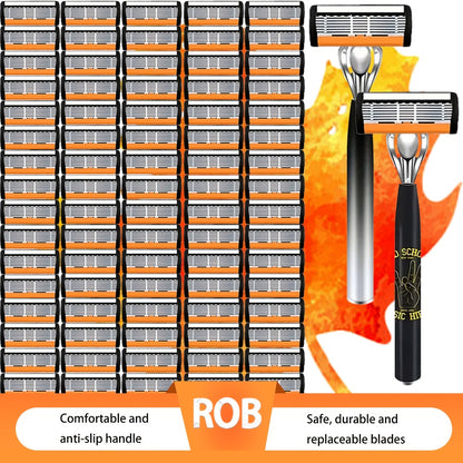 Men's Safety Razor Set – 2 Anti-Slip Handles & 24 Ultra-Sharp Replaceable Stainless Steel Blades | Smooth, Painless Shave | Luxury Shaving Kit for Men