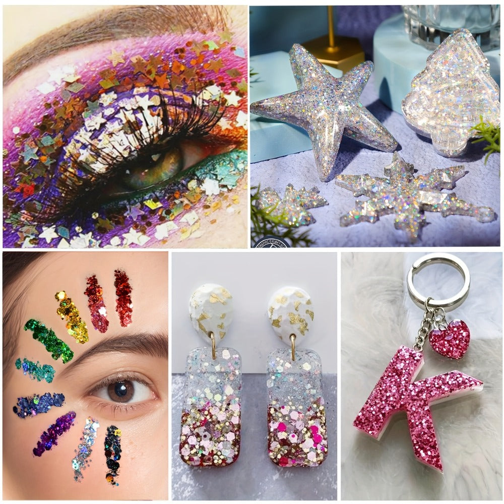 4 Boxes of Mixed Holographic Chunky Glitter, 200g Mixed Laser Diamond Metallic Flakes for Crafts, Epoxy Resin Glass Cups Scrapbooking Festive Decorations Art Ornaments, Scrapbooking Supplies, Tumbler Decoration, Shiny Flakes, Sparkling Accents