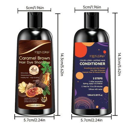 Hair Dye Shampoo and Conditioner Set — 4-in-1 Long-Lasting Hair Color with Ginger & Herbal Extracts, Gentle Gray Hair Coverage, Moisturizing Formula for All Hair Types, 3 Shades