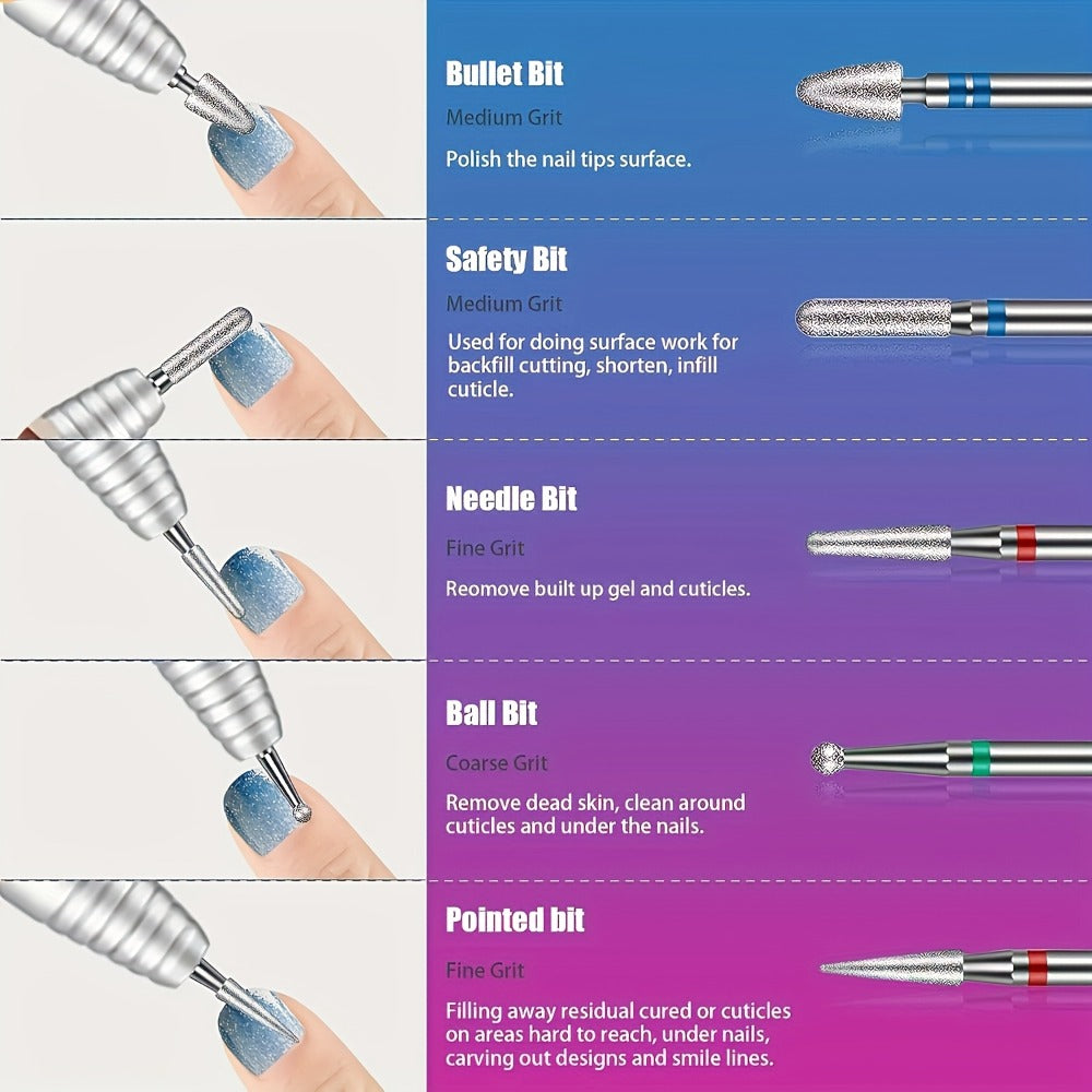 A Set Of Nail Tools And Grinding Heads Advanced Grinding Head Set - for Nail Enhancement, Grinding, Gel And Polishing Drills, with Multi-color Abrasive Belt, Tungsten Steel Ceramic Drill Bit And Storage Box