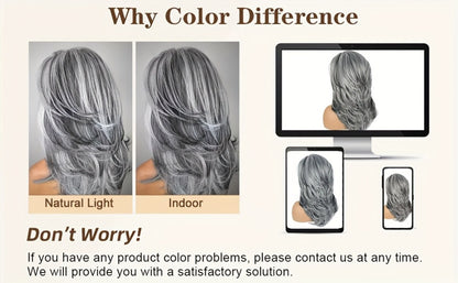 Grey Wig for Women Long Layered Silvery Wavy Synthetic Wig with Highlights 18 Inch Rose Net Cap Beginner Friendly Natural Look Daily Wear Party Cosplay