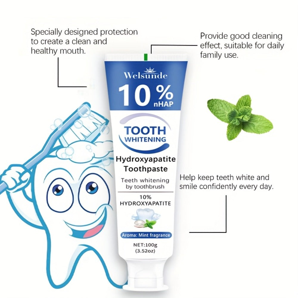 2pcs 10% Hydroxyapatite Toothpaste for Deep Cleaning & Brighter Smile, Hydroxyapatite Toothpaste - European Formula with Minty Fresh Breath, Gentle on Gums, Ideal Oral Hygiene Gift for Women & Men, suitable for everyday, Dental Care, Refreshing