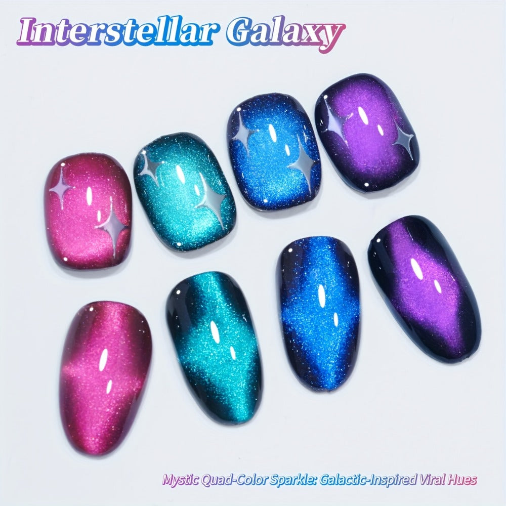 Cat Eye Gel Polish 4-Color Set - Interstellar Galaxy Series Magnetic Nail Polish with Dazzling Shiny Luster, Strong & Non-Damaging UV Gel for Salon Nail Art
