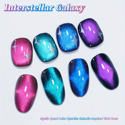 Cat Eye Gel Polish 4-Color Set - Interstellar Galaxy Series Magnetic Nail Polish with Dazzling Shiny Luster, Strong & Non-Damaging UV Gel for Salon Nail Art